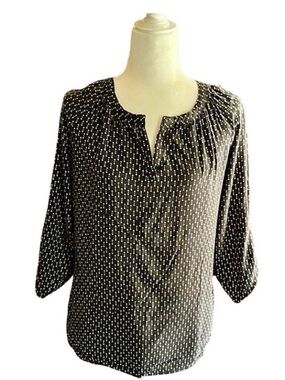 Basic Editions Black Polka Dot Strap Up 3/4 Sleeve Top Size Unknown